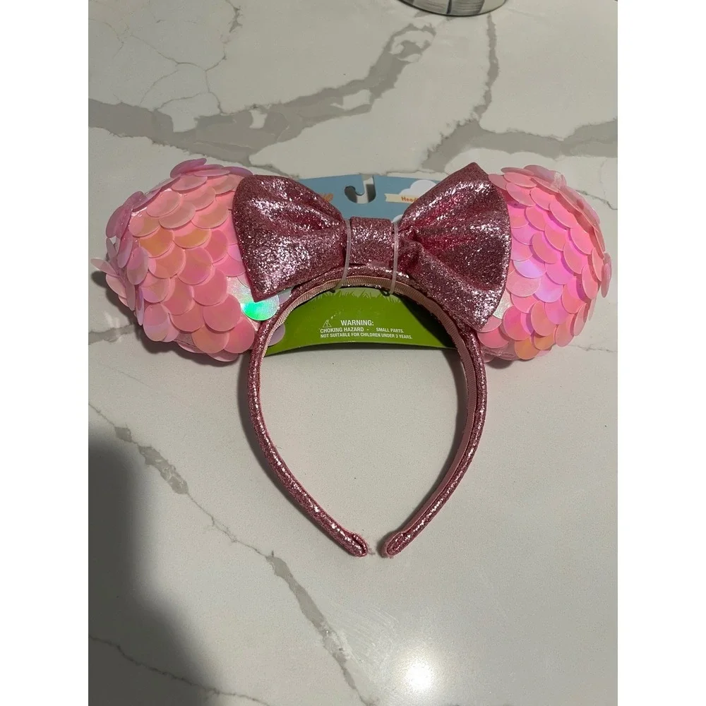 Disney Minnie Mouse Pink Sequin Ears Headband Glitter Bow HER Accessories NEW